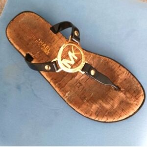 Michael Kors Black and Gold Women's Sandal Size 6-7